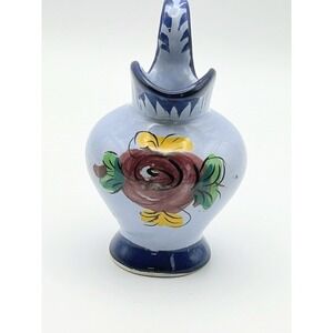 Vintage Vestal Alcobaca Portugal Pottery Blue Hand Painted Floral Pitcher 5"